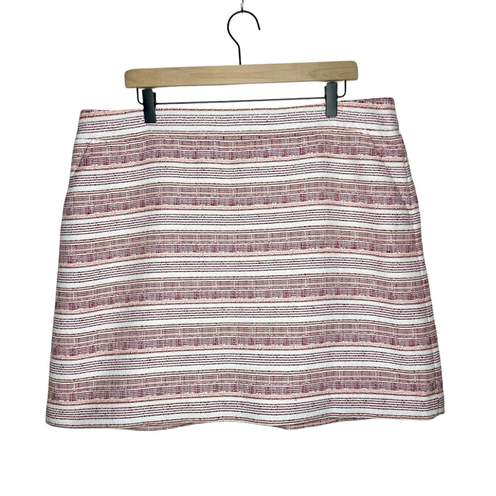 LOFT Women’s Tweed Mini Skirt Sz16 Multicolor‎ Pink & Orange Stripes W/ Pockets